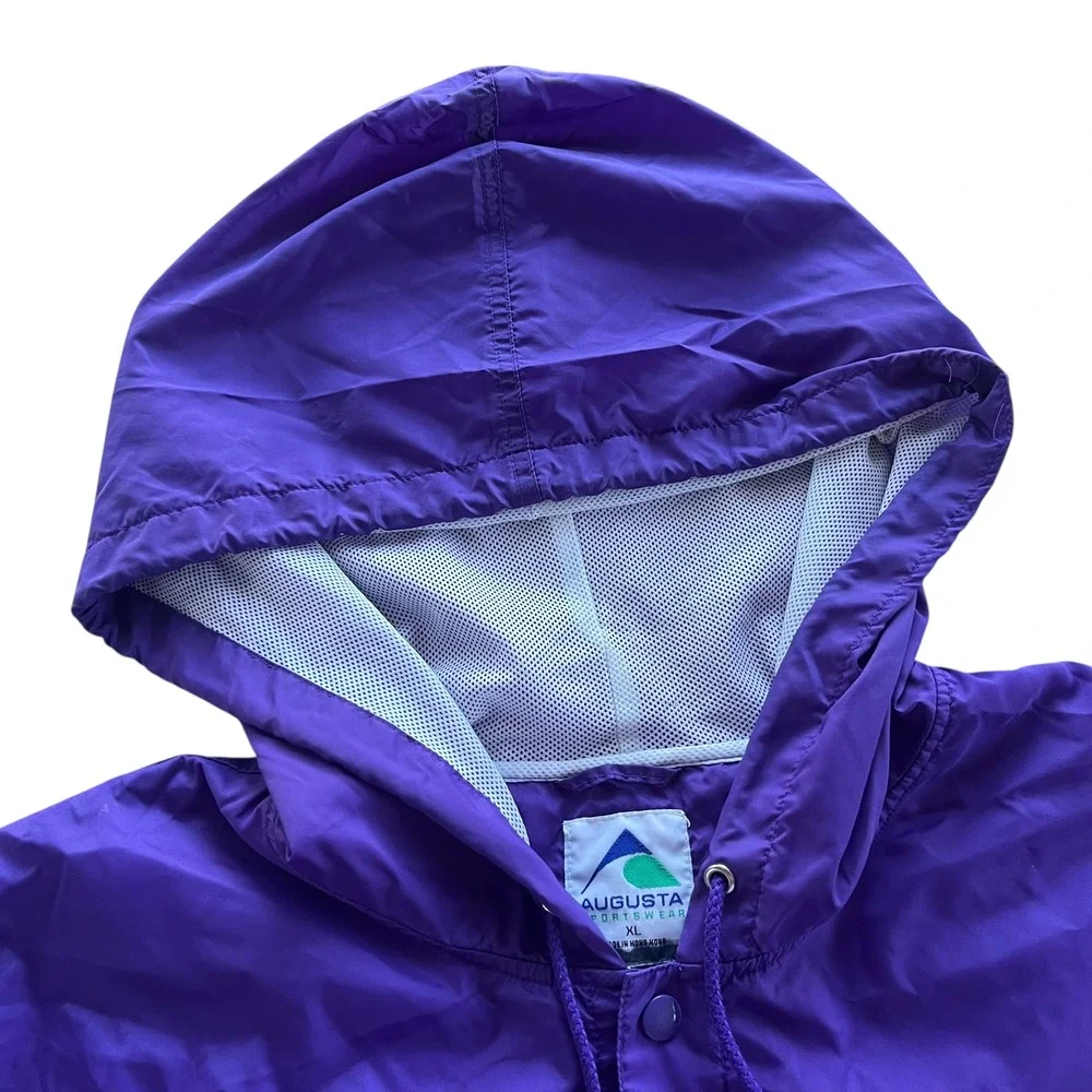 Augusta Sportswear Women XL Purple Hood Vented Pullover Windbreaker Jacket Retro
